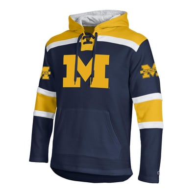  Michigan Wolverines Champion Lacer Fleece Hoodie - Navy