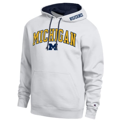 Michigan Wolverines Champion Arch Tackle Twill Hoodie - White