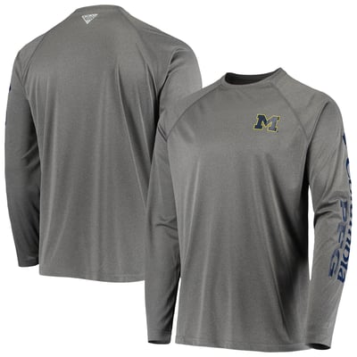 Michigan Wolverines Columbia Terminal Tackle Omni-Shade Raglan Long Sleeve T-Shirt - Charcoal