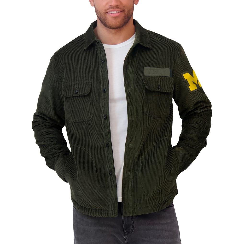Michigan Wolverines Darius Rucker Collection by Fanatics Corduroy Full-Button Shacket - Olive