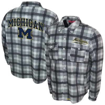 Michigan Wolverines Franchise Club Sherpa Flannel Full-Button Jacket - Gray