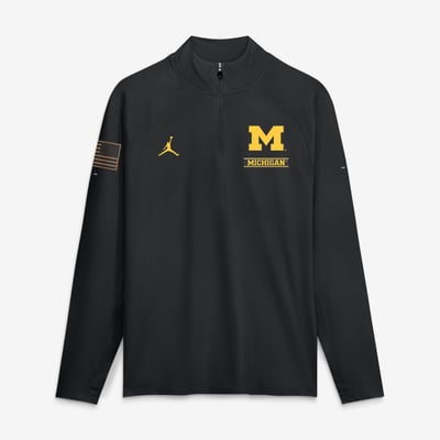 Michigan Wolverines Jordan Brand 2026 Military Appreciation Stride Raglan Dri-FIT Half-Zip Pullover - Black