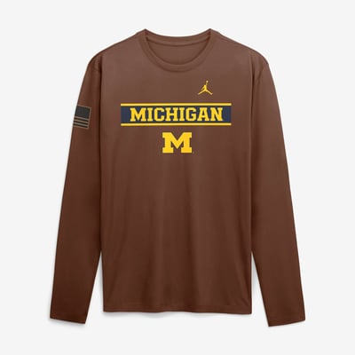 Michigan Wolverines Jordan Brand 2026 Military Appreciation Dri-FIT Long Sleeve T-Shirt - Brown