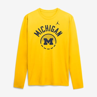 Michigan Wolverines Jordan Brand 2026 Courtside Basketball Shootaround Legend Dri-FIT Long Sleeve T-Shirt - Maize
