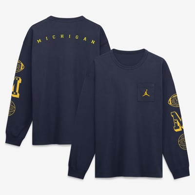 Michigan Wolverines Jordan Brand Academic Long Sleeve Pocket T-Shirt - Navy
