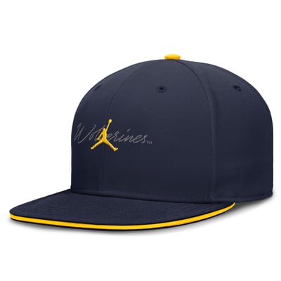Michigan Wolverines Jordan Brand Dri-FIT Primetime Script Fitted Hat - Navy