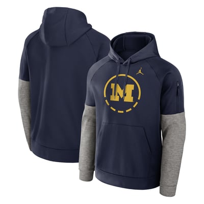  Michigan Wolverines Jordan Brand Primetime Basketball Therma-FIT Raglan Fleece Hoodie - Navy