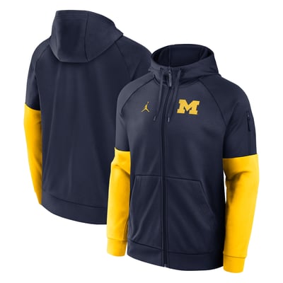  Michigan Wolverines Jordan Brand Primetime Primary Logo Therma-FIT Raglan Full-Zip Hoodie - Navy