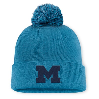 Michigan Wolverines Jordan Brand Primetime Peak Campus Cuffed Knit Hat with Pom - Turquoise