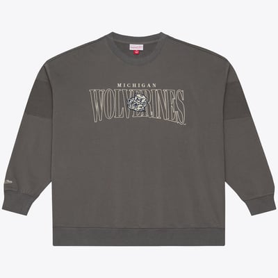  Michigan Wolverines Mitchell & Ness Oversized Heritage Hues Fleece Sweatshirt - Gray