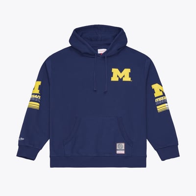  Michigan Wolverines Mitchell & Ness Triple Check Fleece Pullover Hoodie - Navy