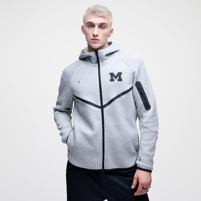 Michigan Wolverines Nike Tech Fleece Full-Zip Windrunner Hoodie - Heather Gray