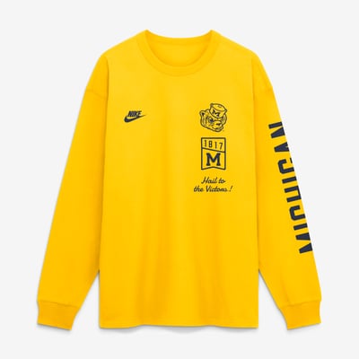  Michigan Wolverines Nike Max 90 Legacy Multi Graphic Long Sleeve T-Shirt - Maize