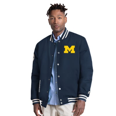 Michigan Wolverines Starter Spectator Varsity Full Snap Jacket - Navy