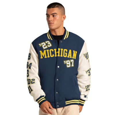 Michigan Wolverines Starter Triple Crown Commemorative Full Snap Jacket - Navy