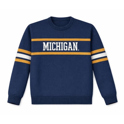  Michigan Wolverines Uscape Apparel Renew Sleeve Stripe Sweater - Navy