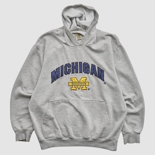 Michigan Wolverines Big Ball Sports 2000s Hooded Pullover Sweatshirt - Heather Gray - S by Fanatics Real Vintage