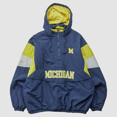 Michigan Wolverines Pro Edge 90s Hooded 1/2 Zip Jacket - Navy - L by Fanatics Real Vintage