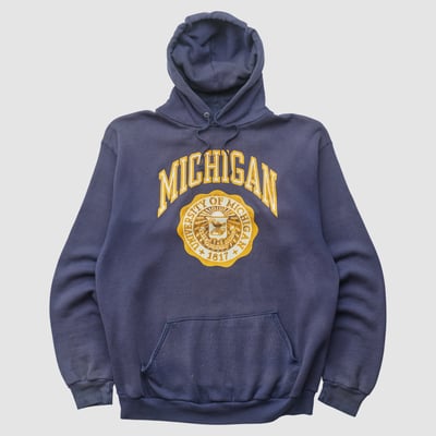 Michigan Wolverines Russell 90s Hooded Pullover Sweatshirt - Navy - S by Fanatics Real Vintage