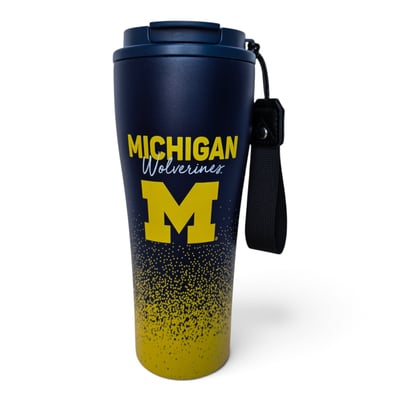 Michigan Wolverines Pegasus 20oz Splatter Script Stainless Steel ProSip Coffee Cup with Strap