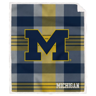 Michigan Wolverines Pegasus Bold Plaid Steel 50" x 60" Ultra Cozy Sherpa Blanket