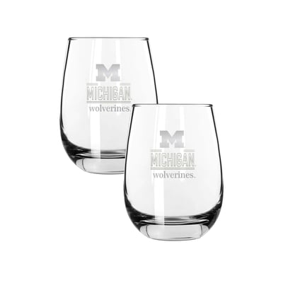 Michigan Wolverines The Memory Company Two-Piece 15oz. Classic Crew Stemless Wine Glass Set