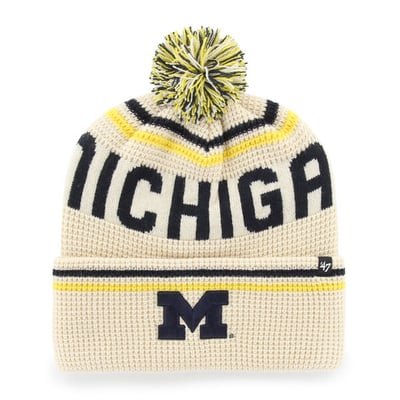  Michigan Wolverines '47 Unisex Quattrle Waffle Cuffed Knit Hat with Pom - Cream