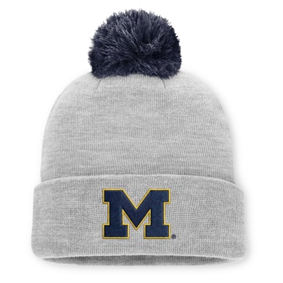 Michigan Wolverines Jordan Brand Unisex Primetime Script Cuffed Knit Hat with Pom - Heather Gray