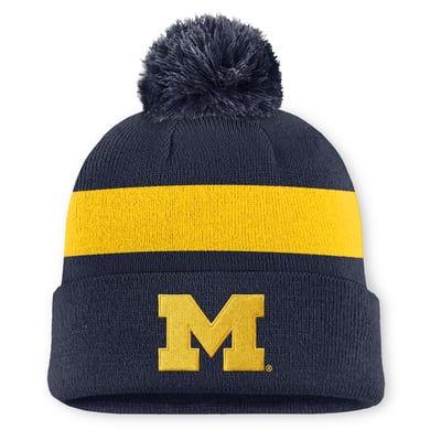 Michigan Wolverines Jordan Brand Unisex Primetime Stripe Cuffed Knit Hat with Pom - Navy
