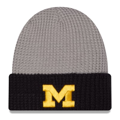 Michigan Wolverines New Era Unisex Cuffed Waffle Knit Hat - Gray/Black