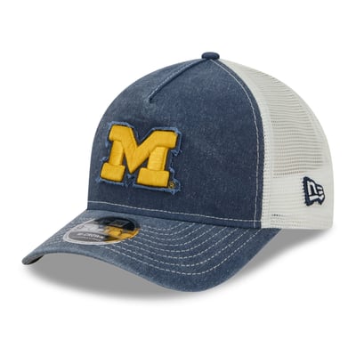 Michigan Wolverines New Era Unisex Faded A-Frame 9FORTY Adjustable Trucker Hat - Navy