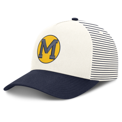  Michigan Wolverines Nike Unisex Vault Striped A-Frame Rise Adjustable Hat - White/Navy