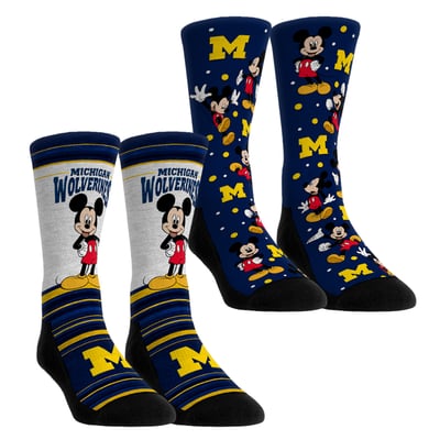 Michigan Wolverines Rock Em Unisex Mickey Mouse Two-Pack Crew Socks Set - Blue