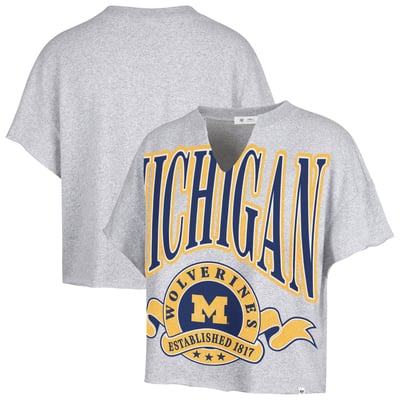  Michigan Wolverines '47 Women's Banners Out Oversized Notch-Neck T-Shirt - Heather Gray