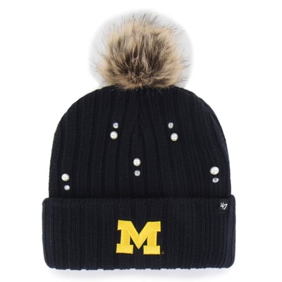 Michigan Wolverines '47 Women's Pearl Fur Knit Hat with Pom - Navy