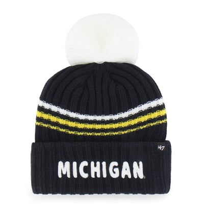  Michigan Wolverines '47 Women's Seasonal Fuzzy Script Big Pom Knit Hat - Navy