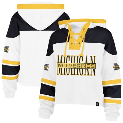  Michigan Wolverines '47 Women's Cut Thru Cropped Superior Lacer Pullover Hoodie - White
