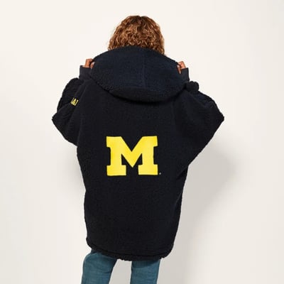  Michigan Wolverines by Jill Martin Women's Two Hit Classic Sherpa Open-Front Lounger - Navy