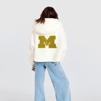  Michigan Wolverines by Jill Martin Women's Classic Cropped Sherpa Lounger Open-Front Jacket - White