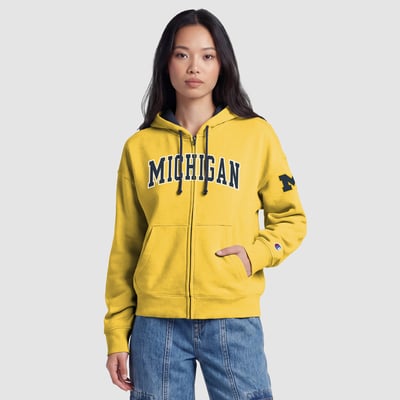 Michigan Wolverines Champion Women's Arch Full-Zip Fleece Hoodie - Gold