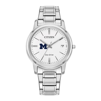 Michigan Wolverines Citizen Watch Women's Eco-Drive White Dial Stainless Steel Watch - Silver