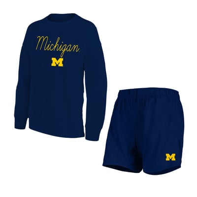 Michigan Wolverines Concepts Sport Women's Plus Size French Terry Crew and Shorts Lounge Set - Navy
