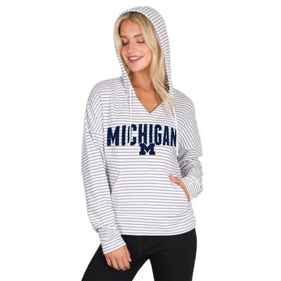  Michigan Wolverines Concepts Sport Women's French Terry Striped V-Neck Hoodie - White