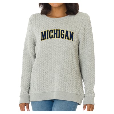 Michigan Wolverines Flying Colors Apparel Women's Kinsley Quilted Sweater - Heather Gray
