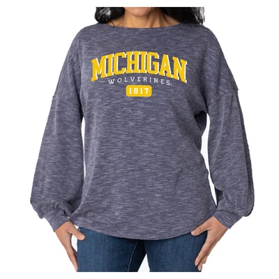 Michigan Wolverines Flying Colors Apparel Women's Josie Balloon Sleeve Long Sleeve Tunic T-Shirt - Navy
