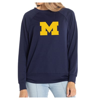 Michigan Wolverines Flying Colors Apparel Women's Rylee Raglan Long Sleeve T-Shirt - Navy
