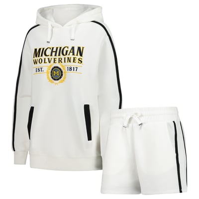  Michigan Wolverines Gameday Couture Women's Down, Set, Go Hoodie and Shorts Lounge Set - Cream