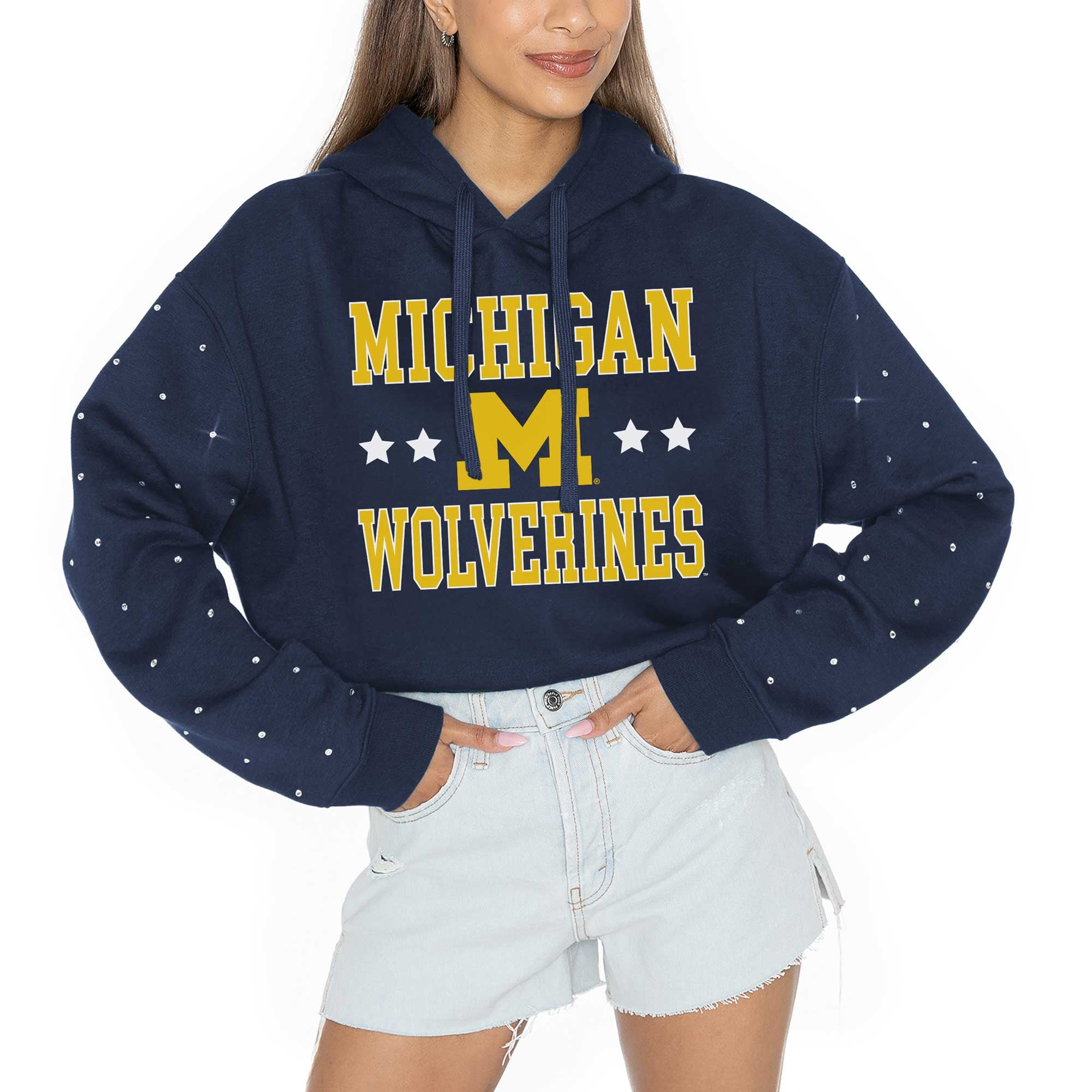 Michigan Women's Gameday Couture Can't Lose Rhinestone Cropped Hoodie