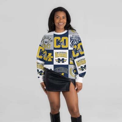  Michigan Wolverines Gameday Couture Women's Highlight Reel Patchwork Long Sleeve Pullover - Navy