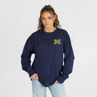  Michigan Wolverines Gameday Couture Women's Light It Up Rhinestone Long Sleeve T-Shirt - Navy